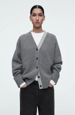 Wool V-Neck Cardigan Gray
