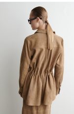 Suede Drawstring Shirt Brown - Image 2
