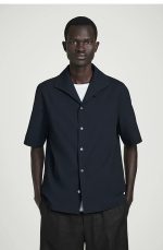 Seersucker Collared Shirt Navy