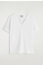 Cotton V-Neck T-Shirt White - Image 4
