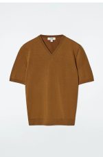 Knitted V-Neck T-Shirt Brown - Image 3