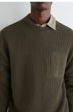 Wool Round-Neck Sweater Khaki - Image 3
