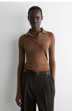 Merino Slim Polo Brown