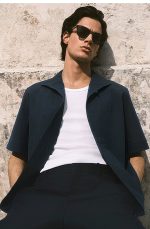 Seersucker Collared Shirt Navy - Image 2