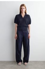 Cotton Pleated Trousers Navy