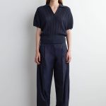 Cotton Pleated Trousers Navy