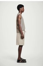 Linen Drawstring Shorts Beige - Image 2