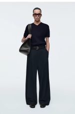 Knitted V-Neck T-Shirt Navy - Image 2