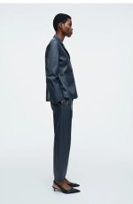 Leather Straight Pants Blue