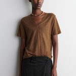 Linen V-Neck T-Shirt Brown
