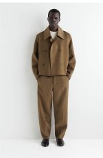 Wool Double-Breasted Coat Brown