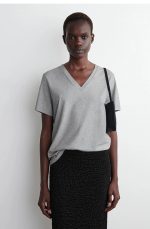 Cotton V-Neck T-Shirt Gray