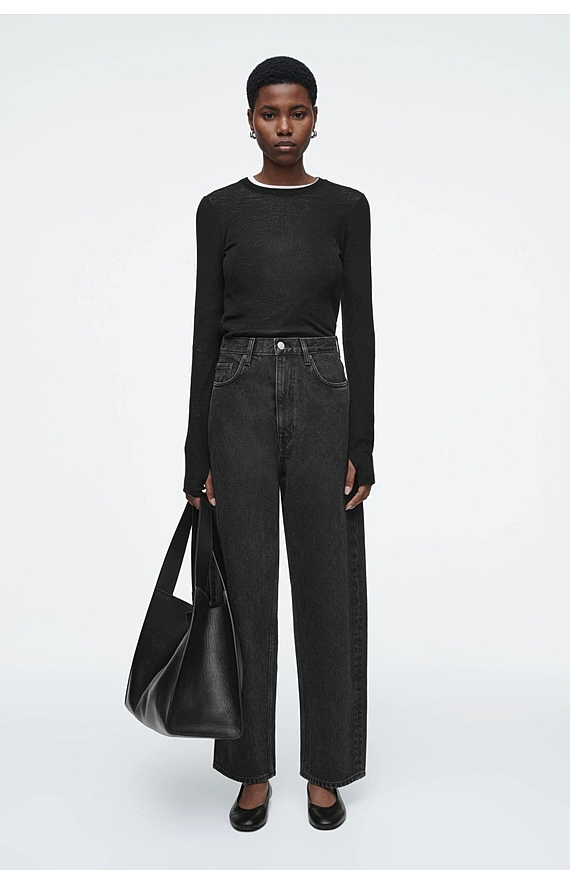 O1CN01G2vwyl1u7vvEqo27Q_!!4611686018427380567-0-item_pic Standard Barrel Mid-waist Denim Black - Image 1