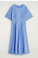 Cotton Pleated Dress Blue - Image 4
