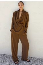 Silk Straight Trousers Brown