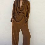 Silk Straight Trousers Brown