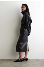 Leather Slim Skirt Brown