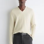 Knitted V-Neck Sweater Cream