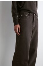 Casual Straight Low Waist Washed Denim Dark Brown - Image 3