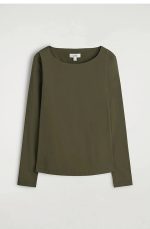 Cotton Long-Sleeve Top Khaki - Image 4