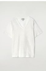 Linen V-Neck T-Shirt White - Image 4