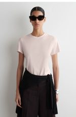 Knitted Round-Neck T-Shirt Pink