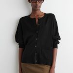 Wool Round-Neck Cardigan Black