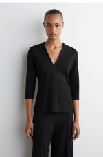 Knitted V-Neck Top Black