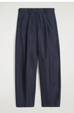Cotton Pleated Trousers Navy - Image 4