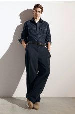 Cotton Wide-Leg Trousers Navy - Image 2