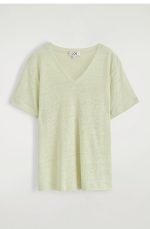 Linen V-Neck T-Shirt Green - Image 4