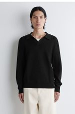Standard Polo-collar Blend Knitwear Black