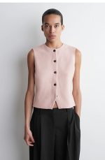 Knitted Round-Neck Vest Pink
