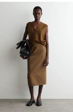 Denim Straight Skirt Brown