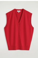 Merino V-Neck Vest Red - Image 3