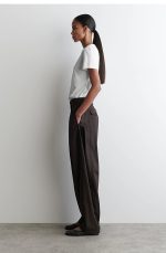 Cotton Pleated Trousers Brown - Image 2