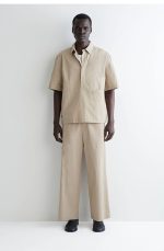 Cotton Straight Trousers Beige