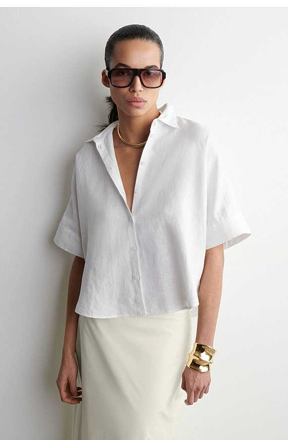 O1CN01X6hiKc1u7vsJavBYD_!!4611686018427380567-0-item_pic Linen Short-Sleeve Shirt White - Image 1