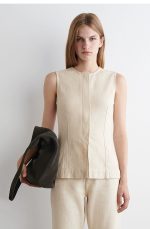 Denim Sleeveless Top Beige