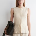 Denim Sleeveless Top Beige