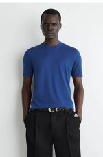 Silk Round-Neck T-Shirt Blue
