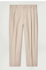 Cotton Pleated Trousers Beige - Image 4