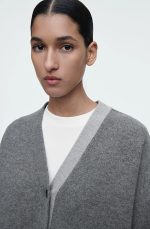 Wool V-Neck Cardigan Gray - Image 3