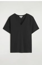 Cotton V-Neck T-Shirt Black - Image 4