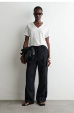 Linen V-Neck T-Shirt White - Image 2