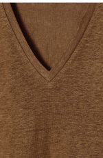 Linen V-Neck T-Shirt Brown - Image 5