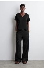 Cotton V-Neck T-Shirt Black - Image 2