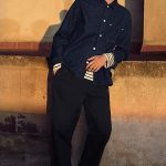 Cotton Pleated Trousers Navy