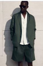 Linen Single-Breasted Jacket Green
