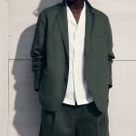 Linen Single-Breasted Jacket Green